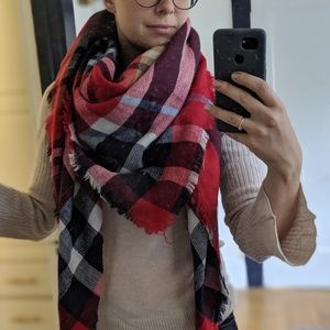 Red and blue plaid blanket scarf